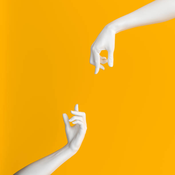 istock Abstract Hand pose like picking something isolated on yellow. 3d illustration 1170343595
