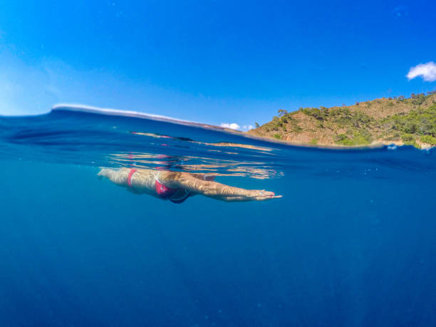 istock Woman floating on beach. 1170345418