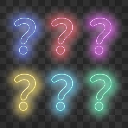 Flash Question Sign Neon Light Question Sign Set Isolated On White Quiz Or Question And ...