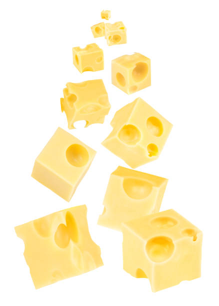 istock Falling cubes of cheese isolated on white 1170348283