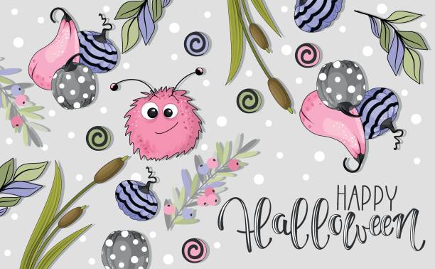Happy Halloween greeting card with monsters and pumpkins. Handwriting calligraphy. Vector.Happy Halloween greeting card with monsters and pumpkins. Handwriting calligraphy. Vector. Happy Halloween greeting card with monsters and pumpkins. Handwriting calligraphy. Vector. handwriting font not script stock illustrations