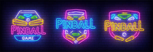 sale2 Pinball neon sign, bright signboard, light banner. Pinball logo, emblem. Neon sign creator. Neon text edit. Vector illustration pinball machine stock illustrations