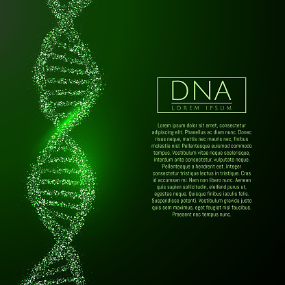 Green DNA life sequence glitter shiny vector illustration. Science molecule structure backgroundbackground. Vector eps10.
