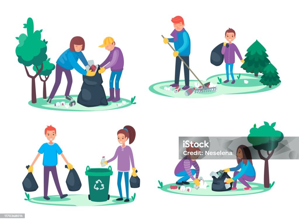 Boys And Girls Take Away Litter And Garbage Environmental Cleanup Concept  Group Of People Making A Forest Or Park Clean Or Tidy Ecological Vector  Illustration Cartoon Flat Style Stock Illustration - Download
