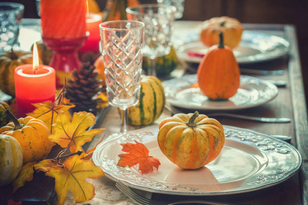 istock Thanksgiving Dining Table Place Setting with Autumn Decoration 1170369549