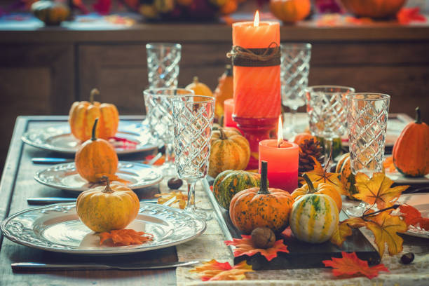 istock Thanksgiving Dining Table Place Setting with Autumn Decoration 1170369622
