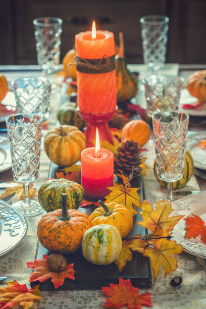 istock Thanksgiving Dining Table Place Setting with Autumn Decoration 1170369643