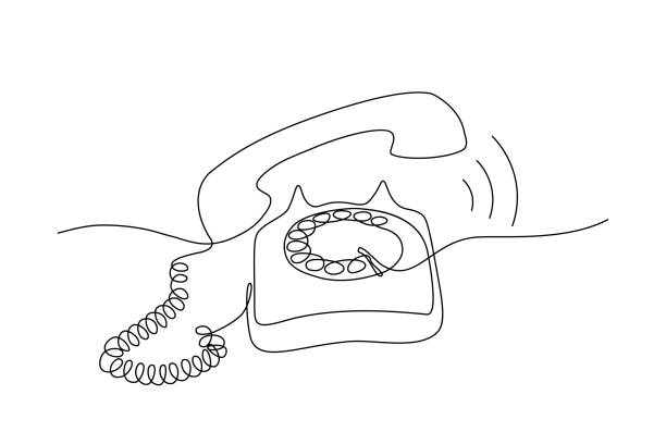 Telephone ringing Continuous line drawing of retro style telephone ringing. Minimalistic black line sketch on white background. Vector illustration the past illustrations stock illustrations