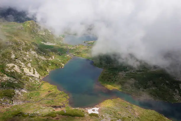 Photo of Close up view from above of Twin glacial lake on Rila mountain