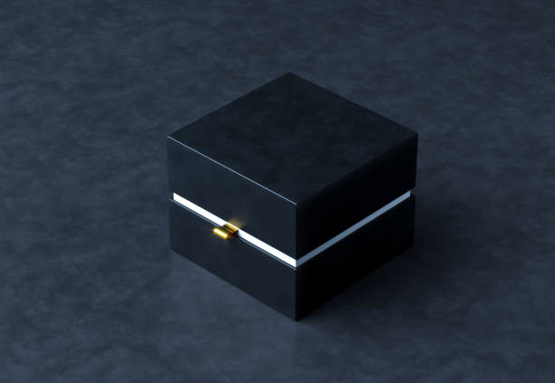 istock Black Gift Box Mockup on dark background, 3d rendering. Luxury packaging box for premium products. 1170375974