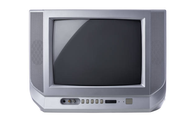 istock Television, Vintage portable tv with static screen isolated on white background 1170376050