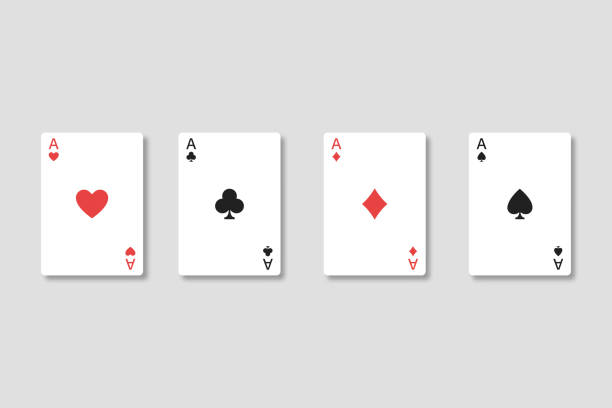 Set of four aces playing cards suits with realistic shadows on transparent background. Winning poker hand. Isolated path. Set of four aces playing cards suits with realistic shadows on transparent background. Winning poker hand. Isolated path. EPS 10 ace stock illustrations