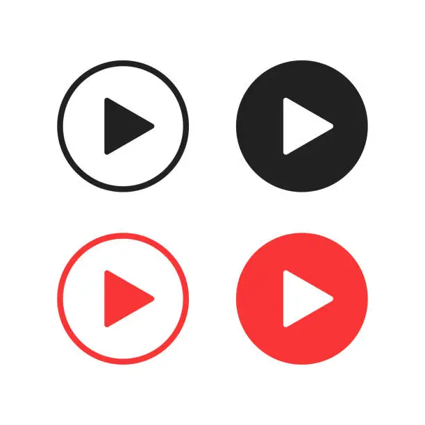 Vector illustration of Vector isolated play buttons or icon. Multimedia signs. Play music buttons in black and red colors.