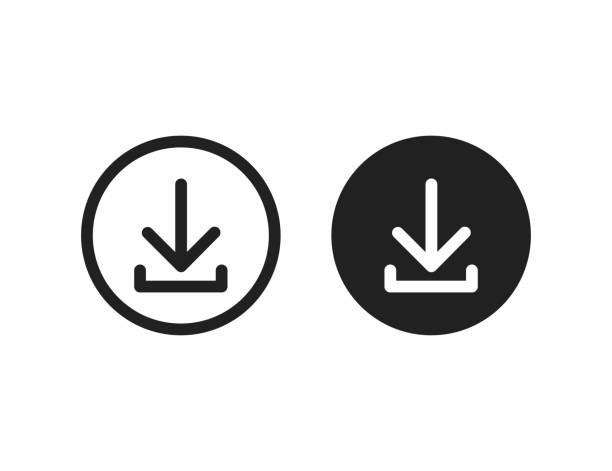 ベクトルアイコンインストール記号をダウンロードします。シンプルなフラット分離ベクトルイラストまたはwebサイトやモバイルアプリのサイン。 - interface icons push button downloading symbol点のイラスト素材／クリップアート素材／マンガ素材／アイコン素材