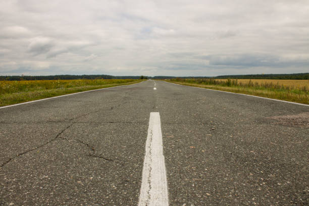 istock Paved road with markings in the field 1170381938