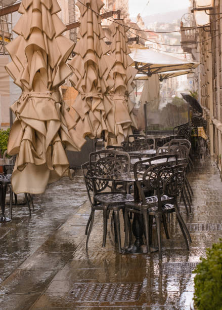 View in the rain on the street of the city of Trieste