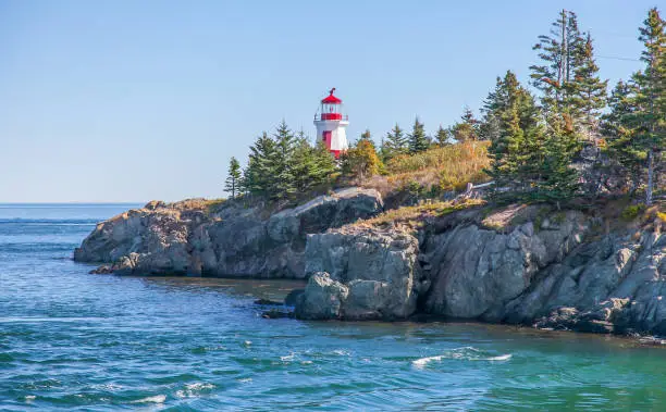 The charming island and lighthouse on the tip of Campobello Island in New Brunswick, Canada.