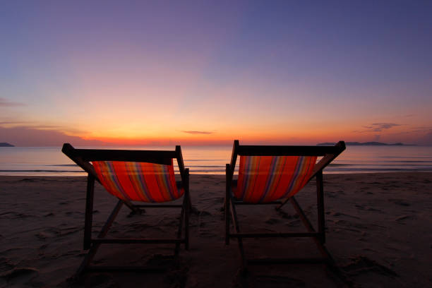 istock sunbed on the beach with beautiful sky background 1170388847