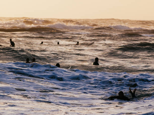 istock Unknown surfers take the last wave at sunset 1170395783