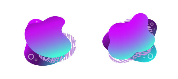 istock Abstract fluid gradiented shape set, trendy neon blue violet cyan colors. Useful as a design element for web banners, flyers. Isolated, white background, applicable for your text. Vector illustration. 1170401320