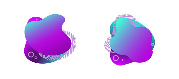 istock Abstract fluid gradiented shape set, trendy neon blue violet cyan colors. Useful as a design element for web banners, flyers. Isolated, white background, applicable for your text. Vector illustration. 1170401327