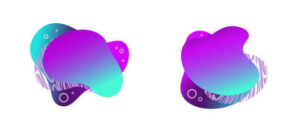 istock Abstract fluid gradiented shape set, trendy neon blue violet cyan colors. Useful as a design element for web banners, flyers. Isolated, white background, applicable for your text. Vector illustration. 1170401332
