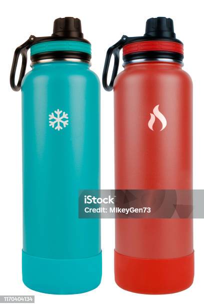 Thermos Bottle For A Cold Drink Isolated On White Background Stock Photo -  Download Image Now - iStock