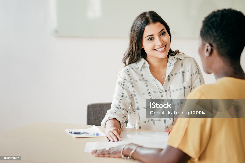 Employment and job interview Smiling interviewer Recruitment Stock Photo