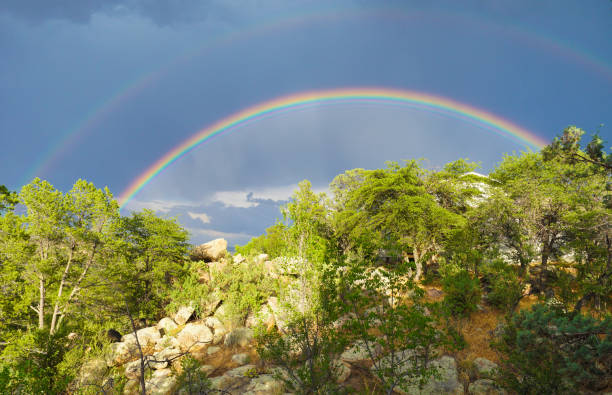 High Desert Double Rainbows stock photo