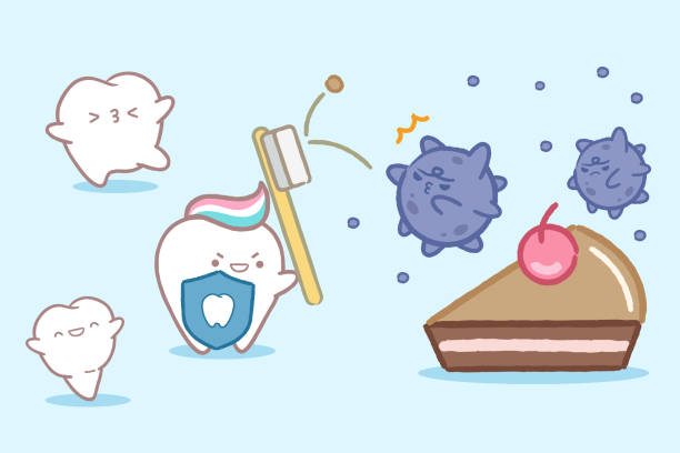 illustrations, cliparts, dessins animés et icônes de carie dentaire de dessin animé - sweet tooth in a row