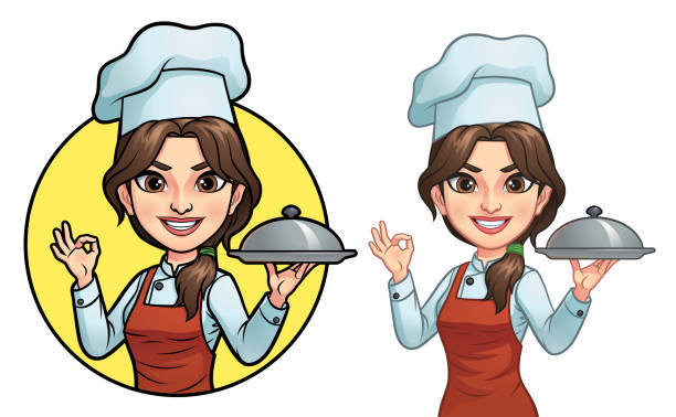 мультфильм женский шеф-повар - hat women chef occupation stock illustrations