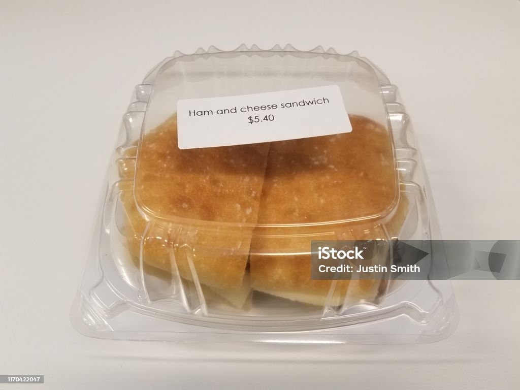 Ham And Cheese Sandwich Plastic Container With Label With Price On