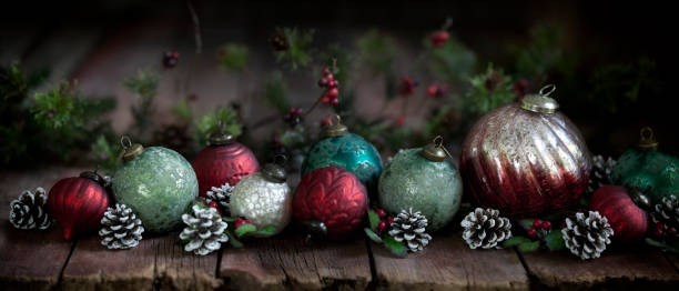 istock Christmas Vintage Baubles on a Wood Background 1170424475