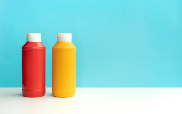istock Bottles sauce( ketchup, mustard )on colorful bar counter 1170427622