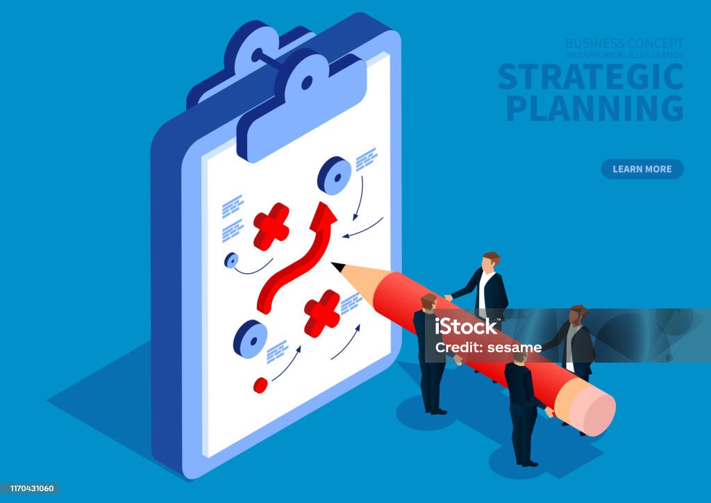Business team draws strategic plan Strategy stock vector