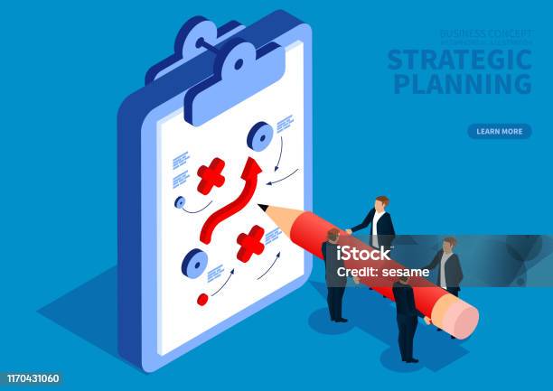 Business Team Draws Strategic Plan Stock Illustration - Download Image Now - Strategy, Isometric Projection, Planning