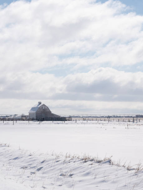 istock Old Wooden Barn with Snow Pasture in the Foreground 1170433210