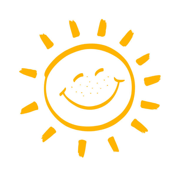 Happy smiling sun Happy smiling sun. Vector design element. Hand drawn image on a white background. smiley face drawing stock illustrations