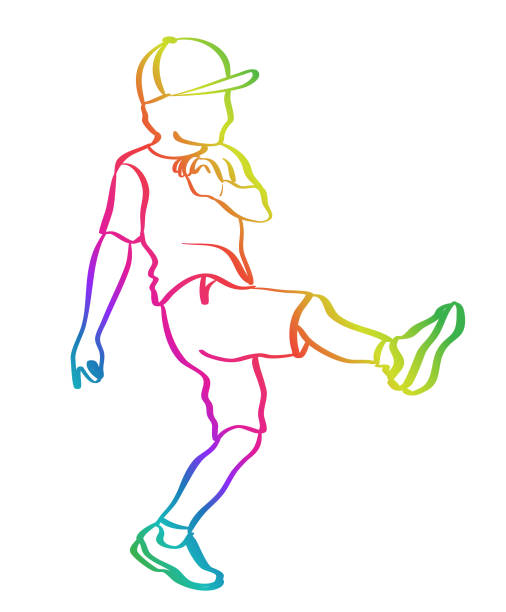 ilustrações, clipart, desenhos animados e ícones de mantenha a calma e chute em torno boy rainbow - baseball cap cap personal accessory vibrant color