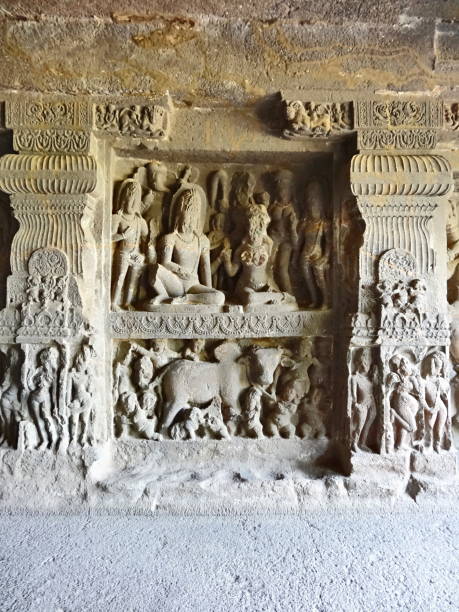 istock Cave 14 Right Wall : Panel 2 : Shiva and Parvati playing chausar Ellora Caves, Maharashtra INDIA 1170440607