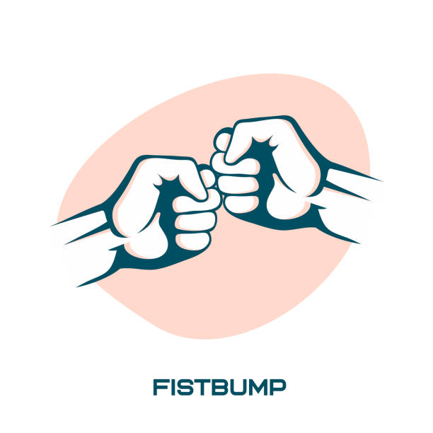 illustrazioni stock, clip art, cartoni animati e icone di tendenza di due pugni che urtano insieme illustrazione vettoriale, due mani con pugni. - fist punching human hand symbol