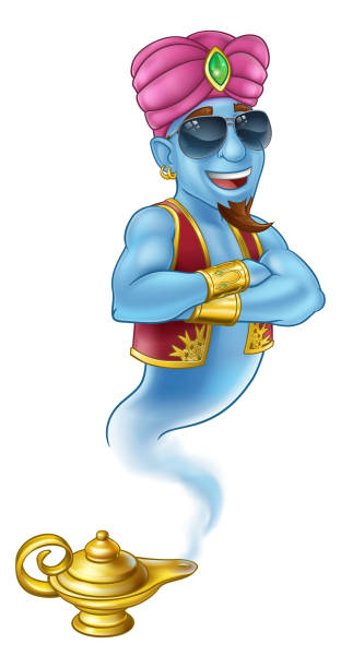 cool genie magic lampe aladdin pantomime cartoon - magic lamp genie lamp smoke stock-grafiken, -clipart, -cartoons und -symbole