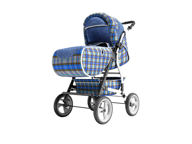 istock Blue stroller with jeans inserts for baby 3d render on white background no shadow 1170453782