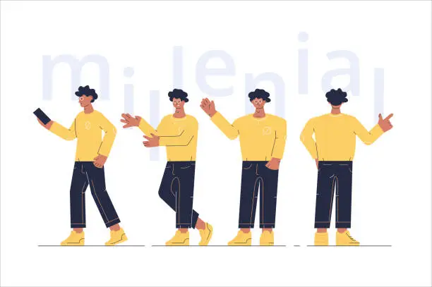 Vector illustration of Men characters showing different gesture