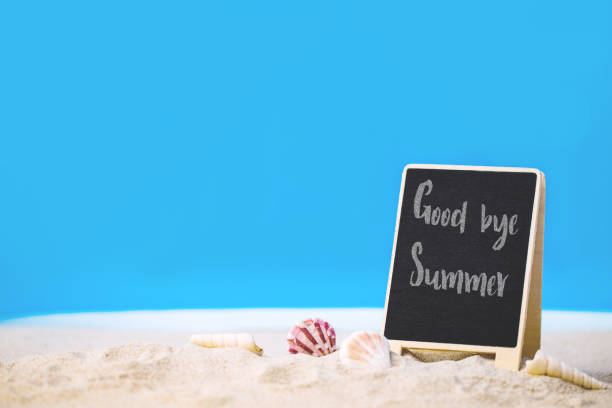 istock Goodbye Summer text blackboard on the beach 1170461813