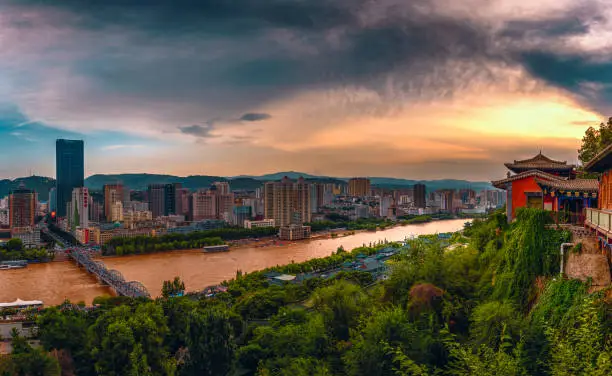 A panoramic view of the river crossing the capital of Gansu Province.