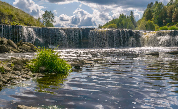 istock Panorama of waterfall on mountain river on summer day 1170463063
