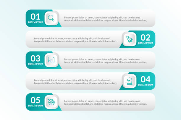 vector list Infographic design with 5 icons options or steps. Infographics for business concept vector list Infographic design with 5 icons options or steps. Infographics for business concept.for presentations banner, workflow layout, process diagram, flow chart and how it work blank timeline infographic stock illustrations