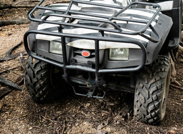 istock Front of ATV offroad parked alone at the forest. 1170463857