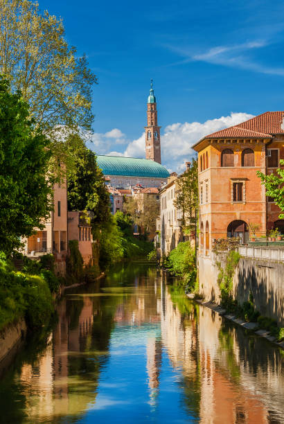 Scenic view of River Retrone in Vicenza with Basilica Palladiana stock photo